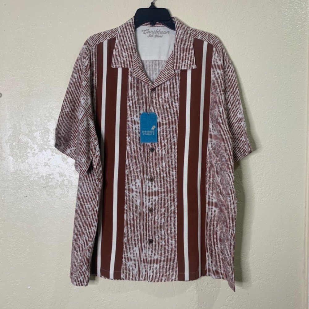 Caribbean Mens Silk Blend Short Sleeve Shirt Sz XL